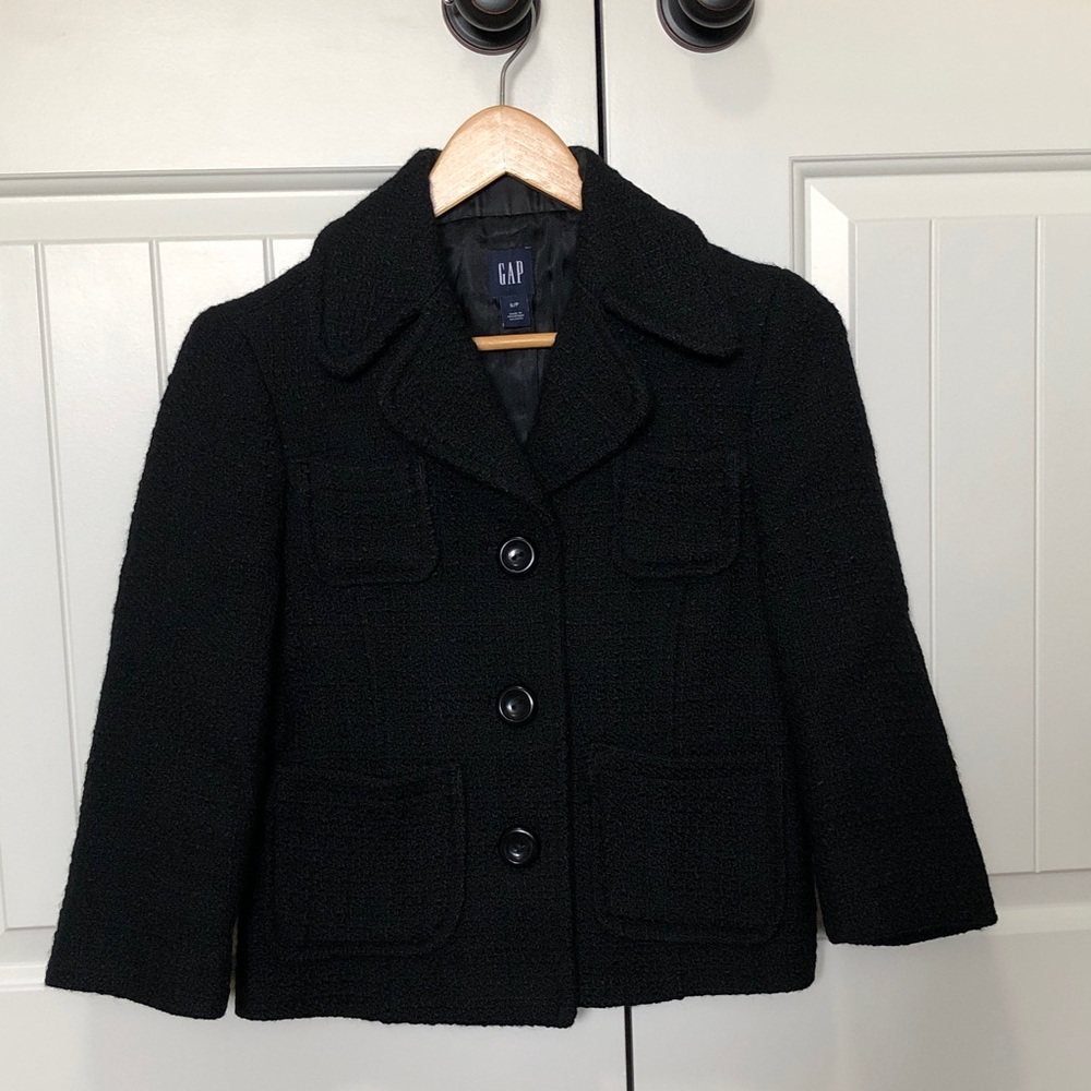 GAP Textured Boucle Wool Blend Crop Black Vintage Jacket - S
